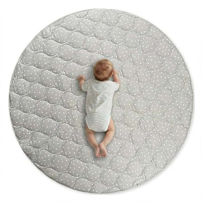 Byrd & Blume Round Baby Play Mat, Gray Stars And Solid Gray 40 Inch