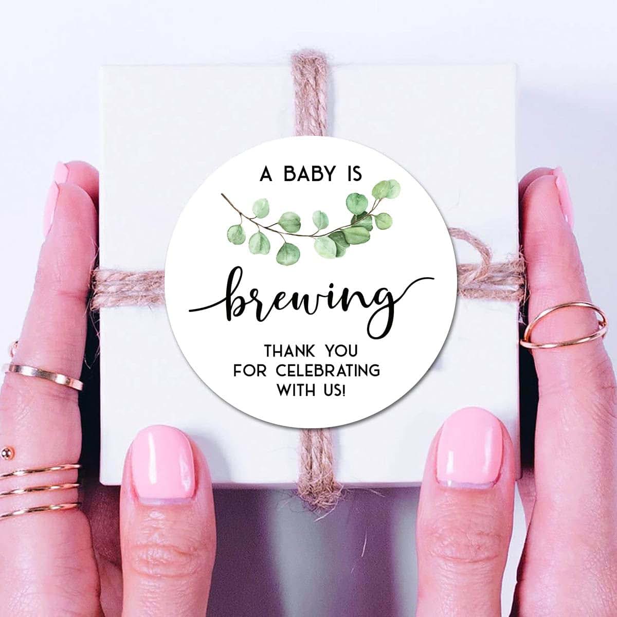 Greenery A Baby Is Brewing Thank You Stickers | 2 Inch Labels, 40-Pack