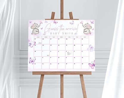 SpecialGift Butterfly Elephant Baby Shower Guess The Due Date Sign