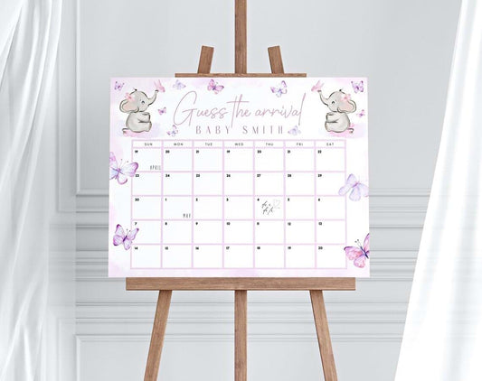 SpecialGift Butterfly Elephant Baby Shower Guess The Due Date Sign