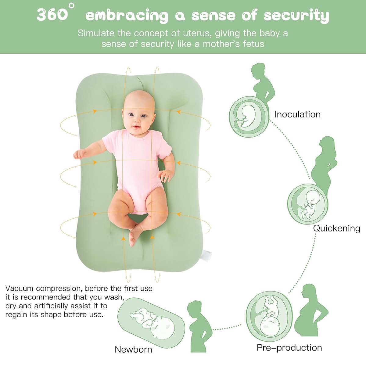 Lucakuins Baby Lounger for Newborn Bionic Design Soft Organic Cotton