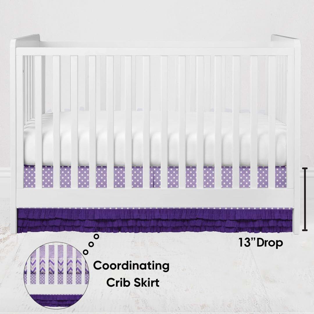 Bacati Mix N Match Ruffled Bottom Dots Crib Skirt, Purple, 13-Inch Drop