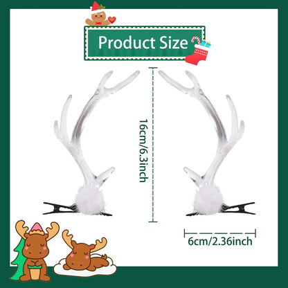 Christmas Antler Hair Clips Transparent Design With White Fur Balls