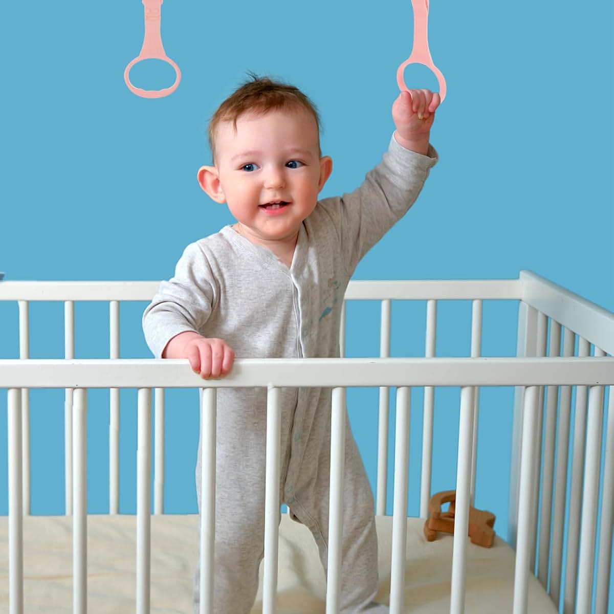Toddmomy Baby Pull Up Rings 4 Pack Pink Crib Standing Handles for Early Walking