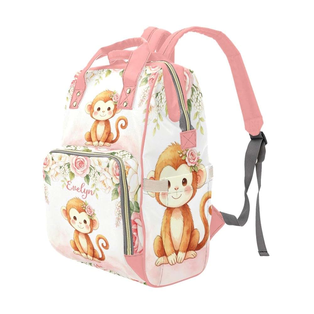 NZOOHY Greenery Cute Monkey Personalized Diaper Backpack Custom Name Multi Function Diaper Bag Travel Daypack Nursing (photo 2)