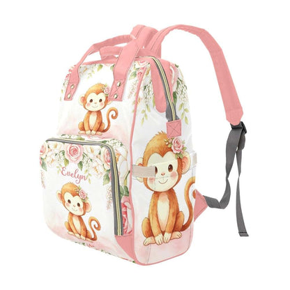 NZOOHY Greenery Cute Monkey Personalized Diaper Backpack Custom Name Multi Function Diaper Bag Travel Daypack Nursing (photo 2)
