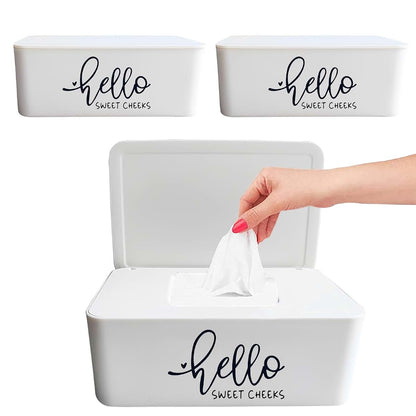 Moorfowl 3-Pack Hello Sweet Cheeks Flushable Wipes Holder Container, White Polypropylene