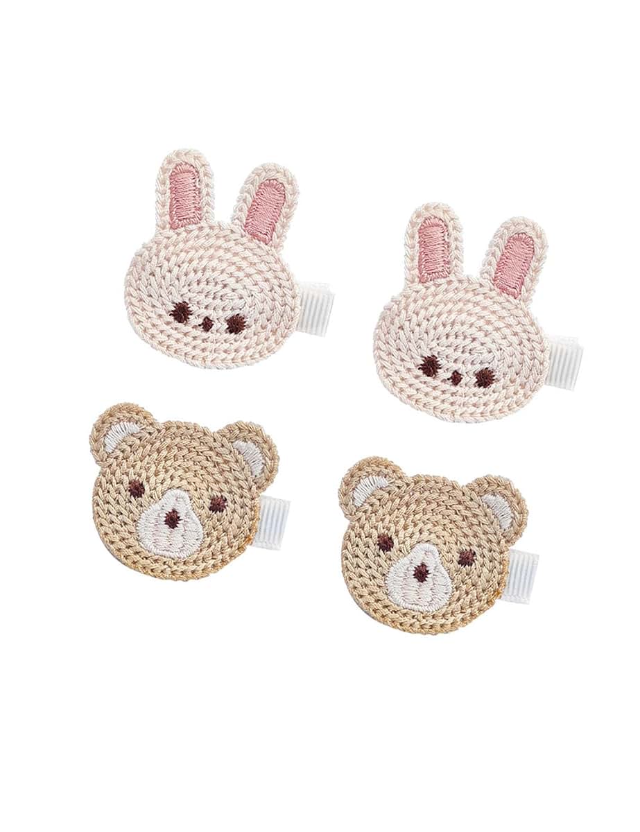 BabyOneStop Bear Ear Hair Clip Pin Set for Baby Girls, 4 Pcs Black Bear and Bunny Clips