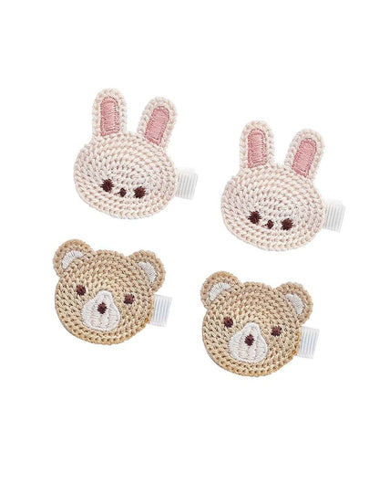 BabyOneStop Bear Ear Hair Clip Pin Set for Baby Girls, 4 Pcs Black Bear and Bunny Clips