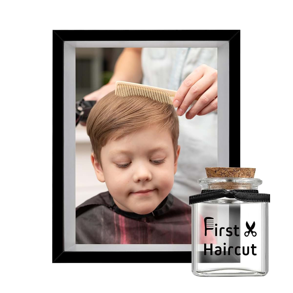 Liannan My First Haircut Keepsake Frame for Baby Boys & Girls – Glass Jar for Hair Lock,Personalized Memory Gift for