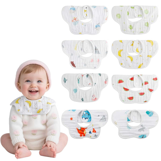 wiland 8-Pack 360° Rotate Organic Cotton Baby Bibs, Newborn Muslin Bibs For Teething And Drooling,Unisex Baby Bibs For