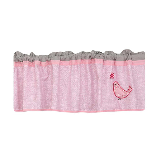 CribMATE Pink Embroidered Bird Nursery Room Window Valence Baby Girl Room Decorative Window Curtain Baby Girl Gift