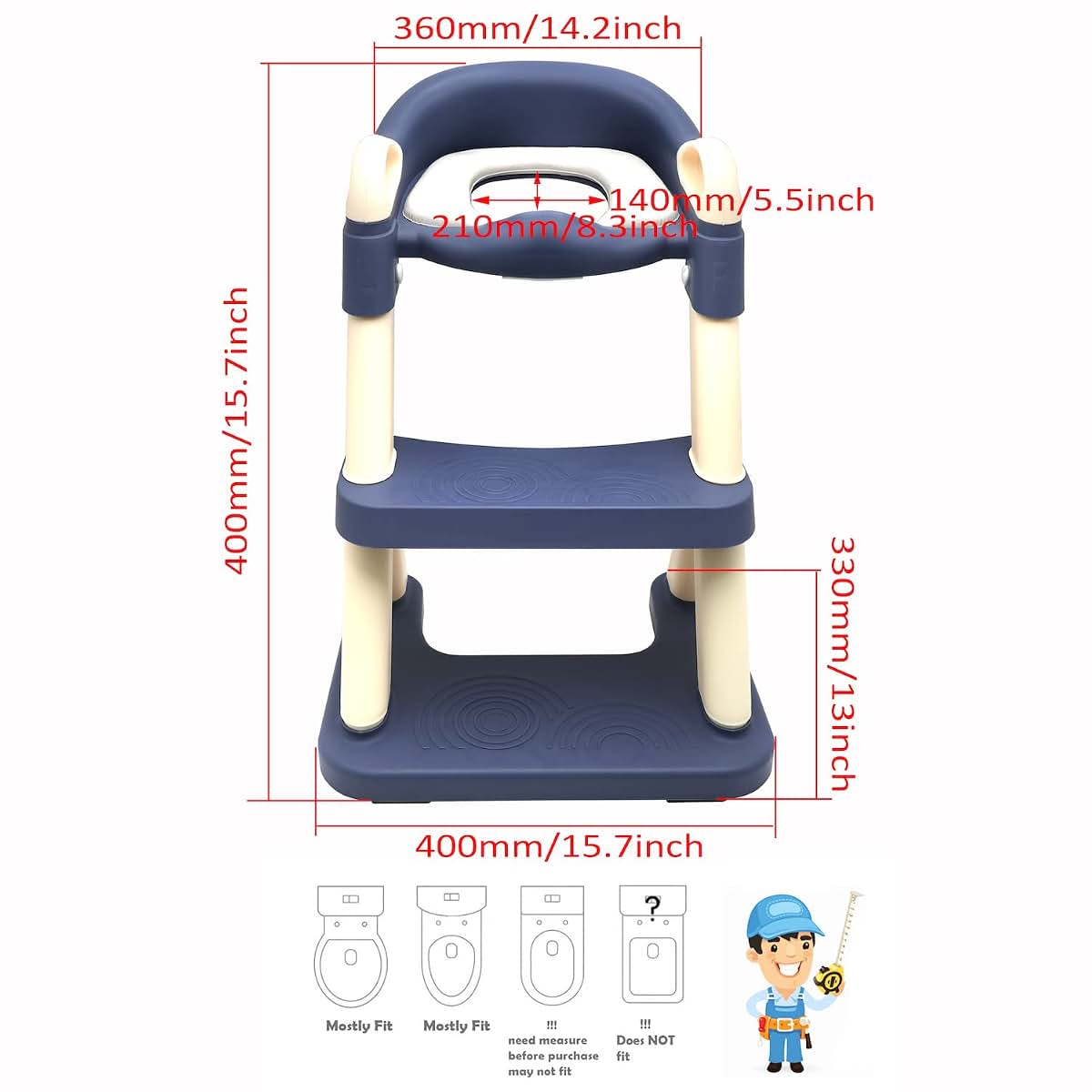 XKMT- Baby Blue Wider Step Toddler Potty Training Seat Ladder Toilet Chair Infant Kid Bathroom Trainer (photo 2)