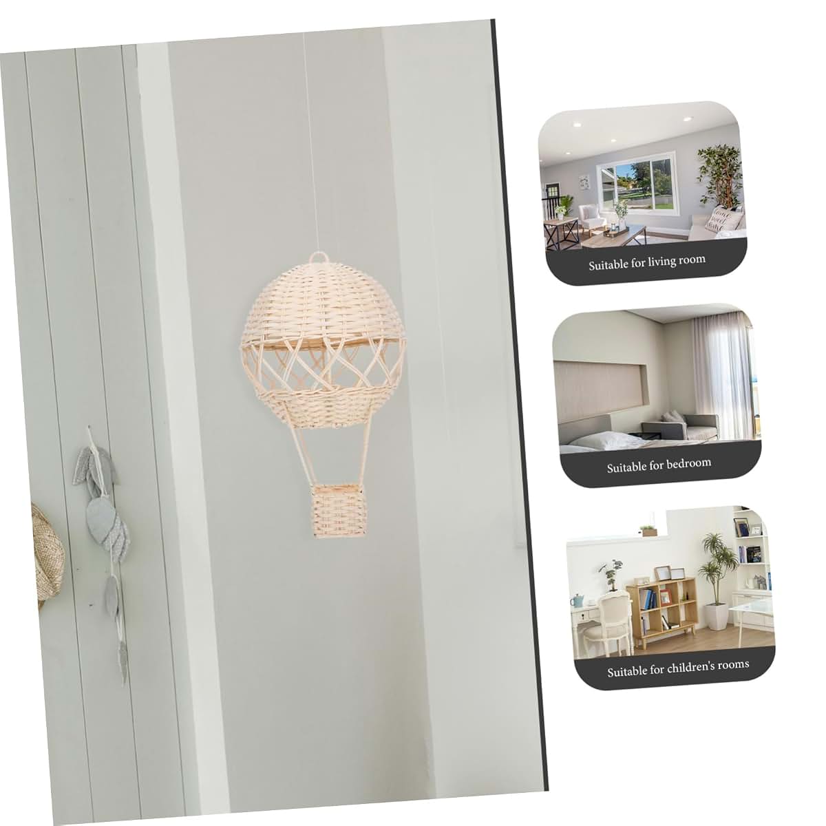CIYODO Hanging Rattan Hot Air Balloon Lamp Shade, Handwoven Beige Wicker Wall Decor and Ceiling Cover