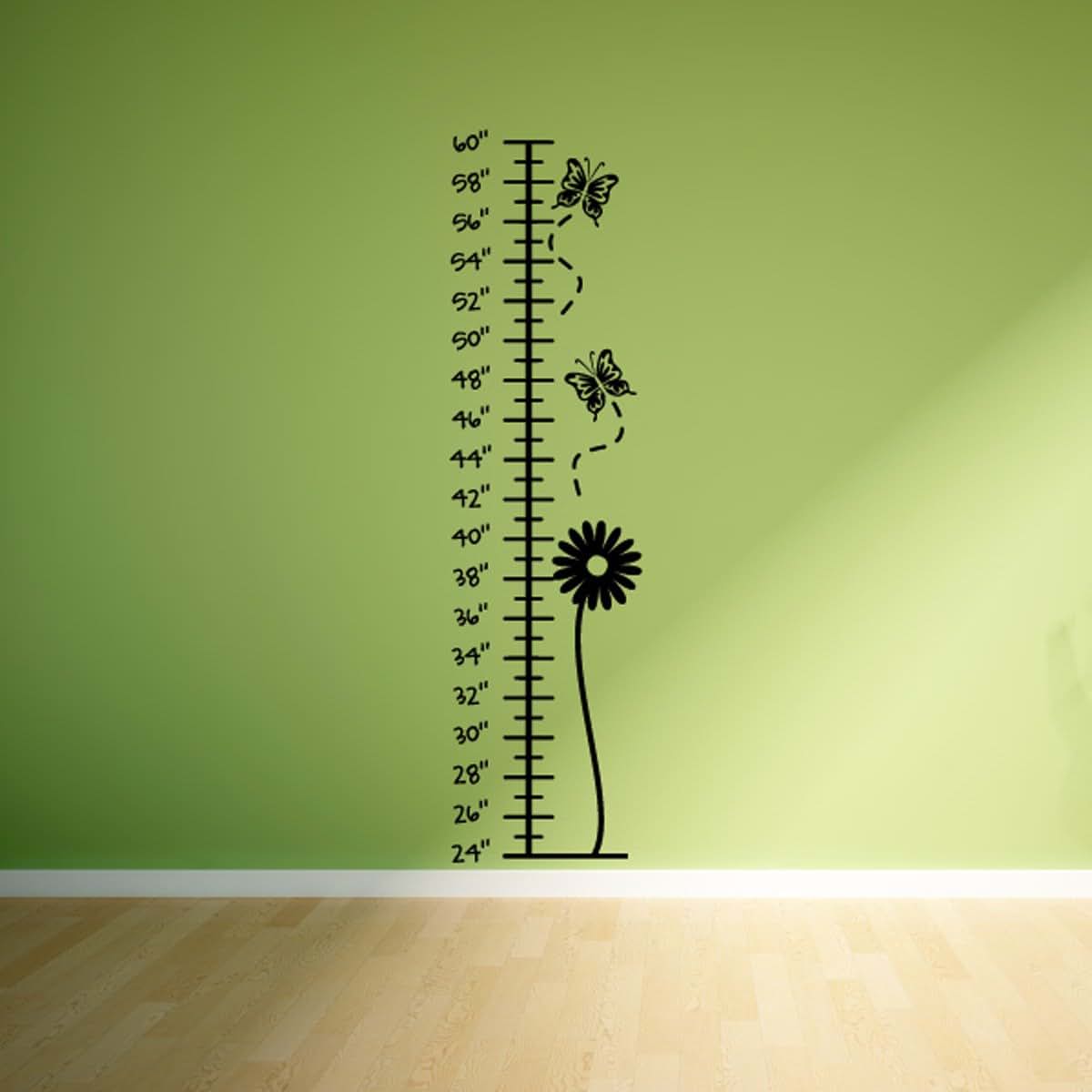 Wall Slicks Growth Chart Butterflies Wall Decals Stickers, Black, 48"