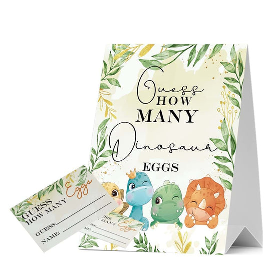 JIRIM-BEUTY Guess How Many Dinosaur Eggs Guess How Many Baby Shower Games, Pack of 1 Logo and 50 Cards, Baby Shower