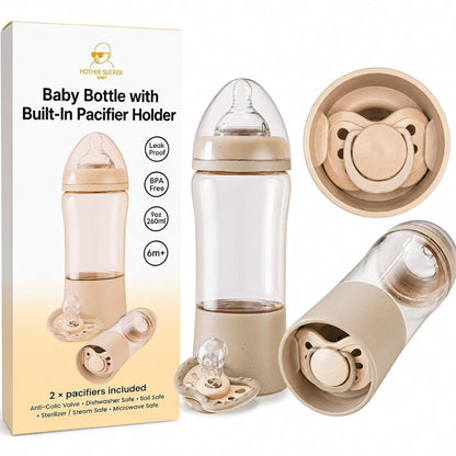 Mother Sucker Baby Baby Bottle with Pacifier Storage Base, 8 oz, 3M+ Medium Flow