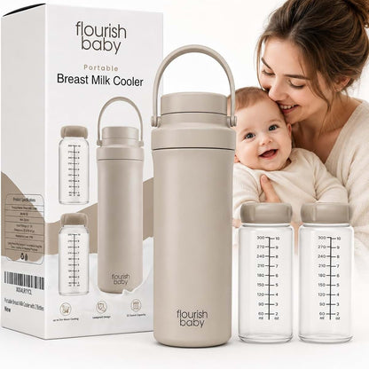 Flourish Baby Beige Portable Breast Milk Cooler with Dual Storage