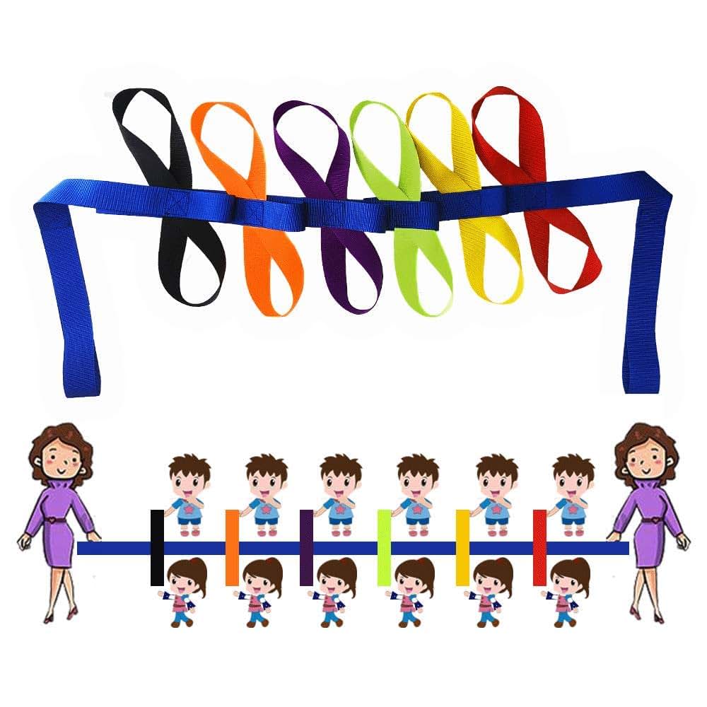 KAVIL Preschool Walking Rope With 12 Child Rings and 2 Adult Handles, Nylon, 128 Inches