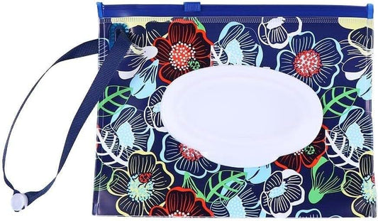 Tustao Blue Wet Wipe Dispenser,Portable Refillable Wipe Holder,Reusable Lightweight Wipes Container Case Travel Wet