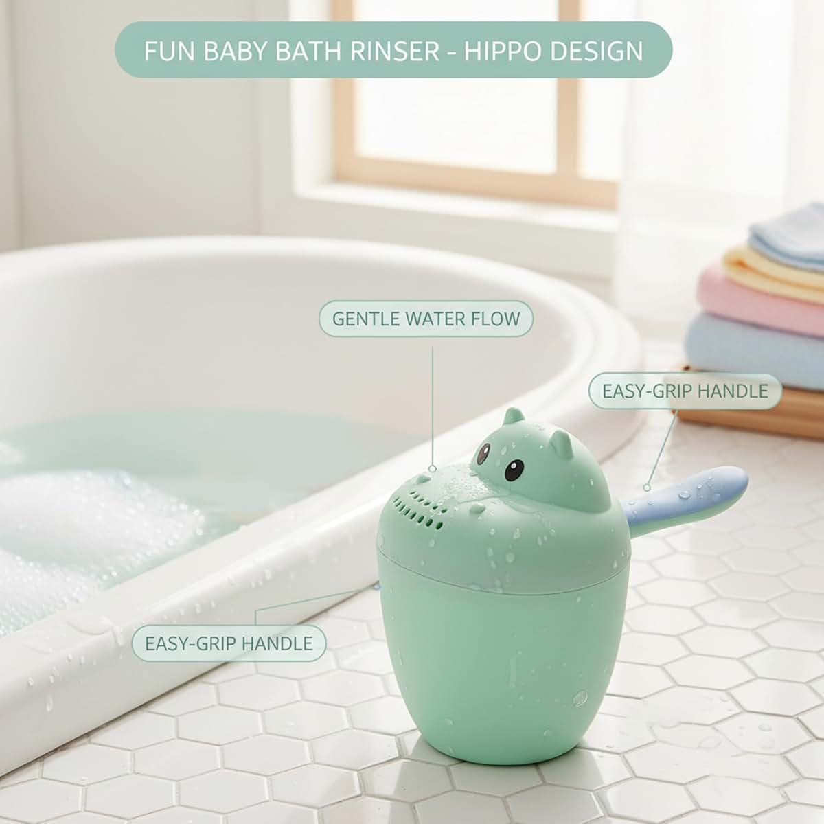 Uanqfegy Hippo Baby Bath Rinse Cup with Easy-Fill Handle (photo 3)