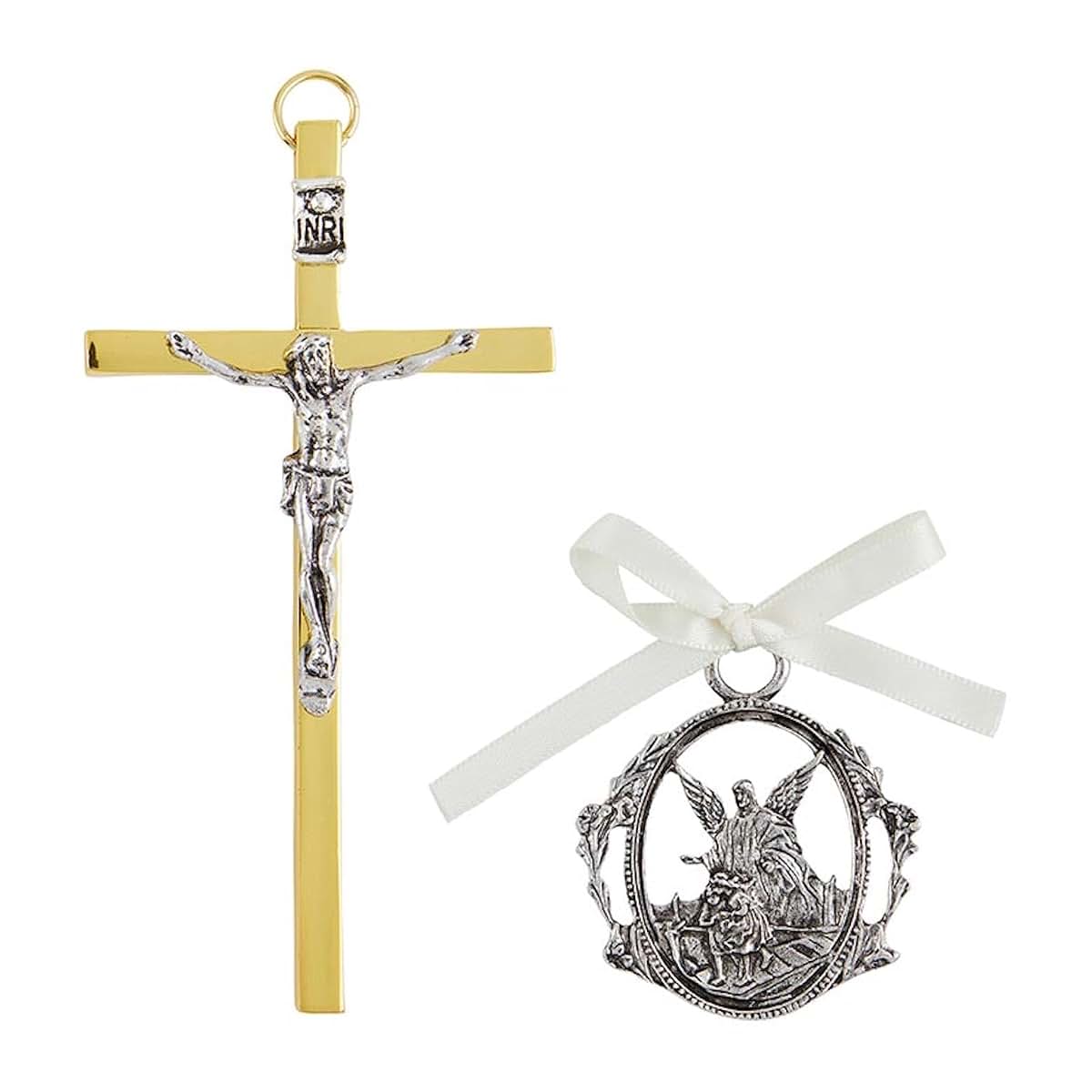 Autom Guardian Angel Crib Medal & Wall Cross Gift Set, 2-Pieces, White