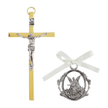 Autom Guardian Angel Crib Medal & Wall Cross Gift Set, 2-Pieces, White