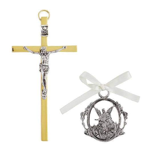 Autom Guardian Angel Crib Medal & Wall Cross Gift Set, 2-Pieces, White