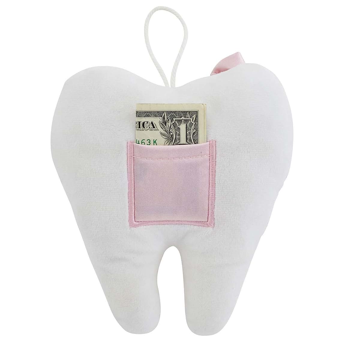 Stephan Baby Plush Tooth-Shaped Fairy Pillow, White with Pink Bow, 5 1/2 inch (photo 2)