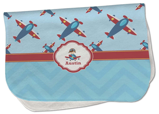 Baby Milano Personalized Airplane Theme Burp Cloth - Fleece w/Name or Text