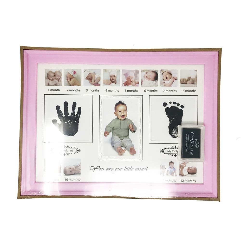 Magik You Are Our Little Angel Baby Photo Handprint Footprint Milestone Frame Pink (photo 3)