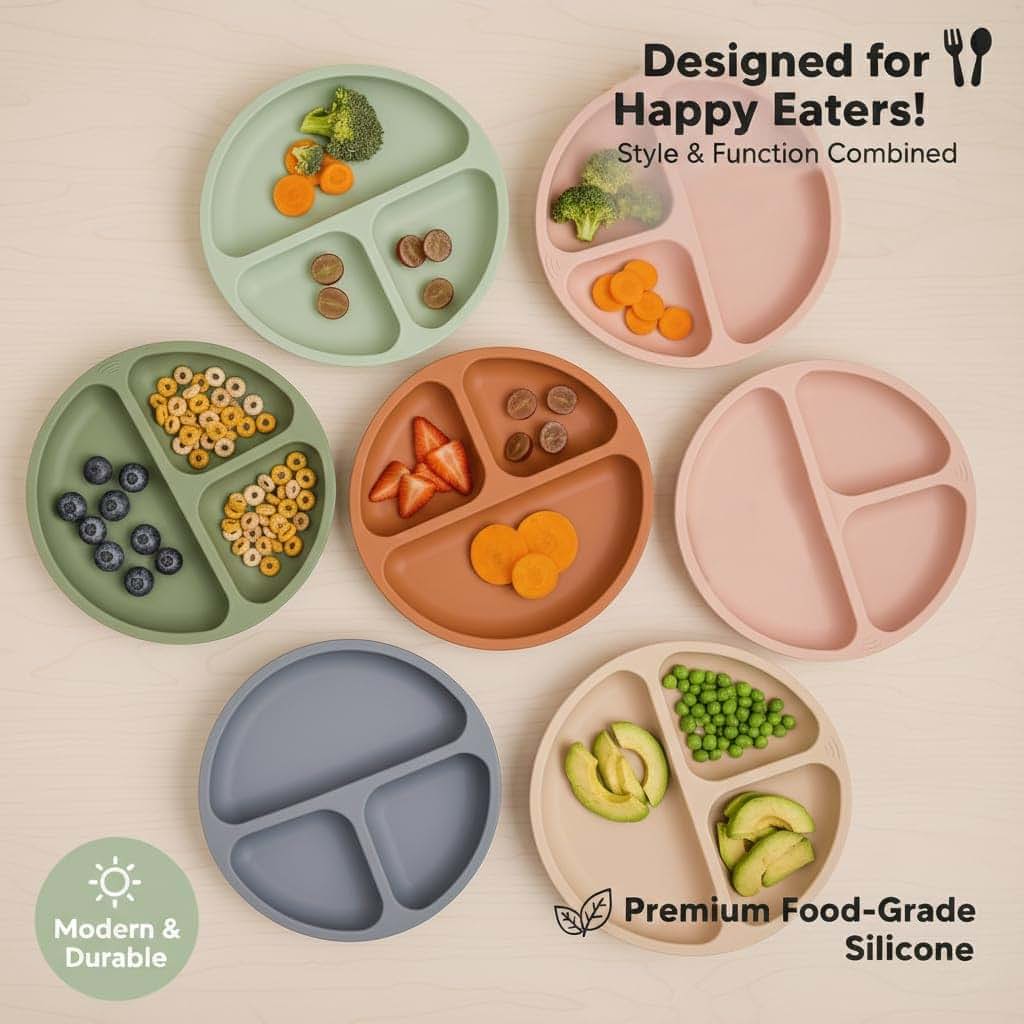 EKOSELLA Silicone Toddler Feeding Plates with Suction Cups