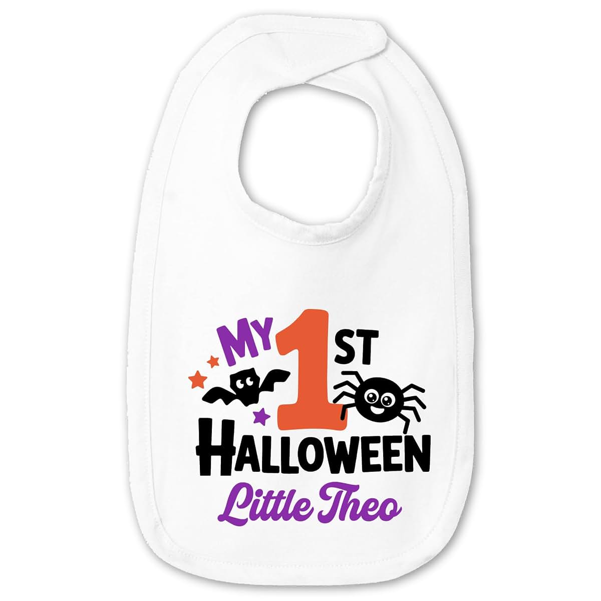 Smiling Jindo Personalized My First Halloween Baby Bib – Custom Name Bib for Newborns & Infants – Soft Cotton Jersey