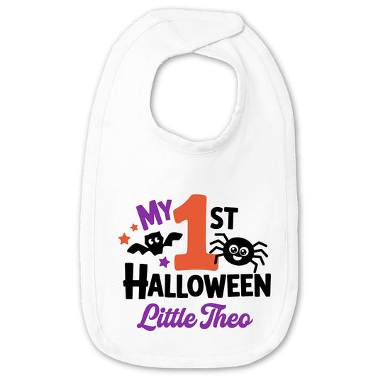 Smiling Jindo Personalized My First Halloween Baby Bib – Custom Name Bib for Newborns & Infants – Soft Cotton Jersey