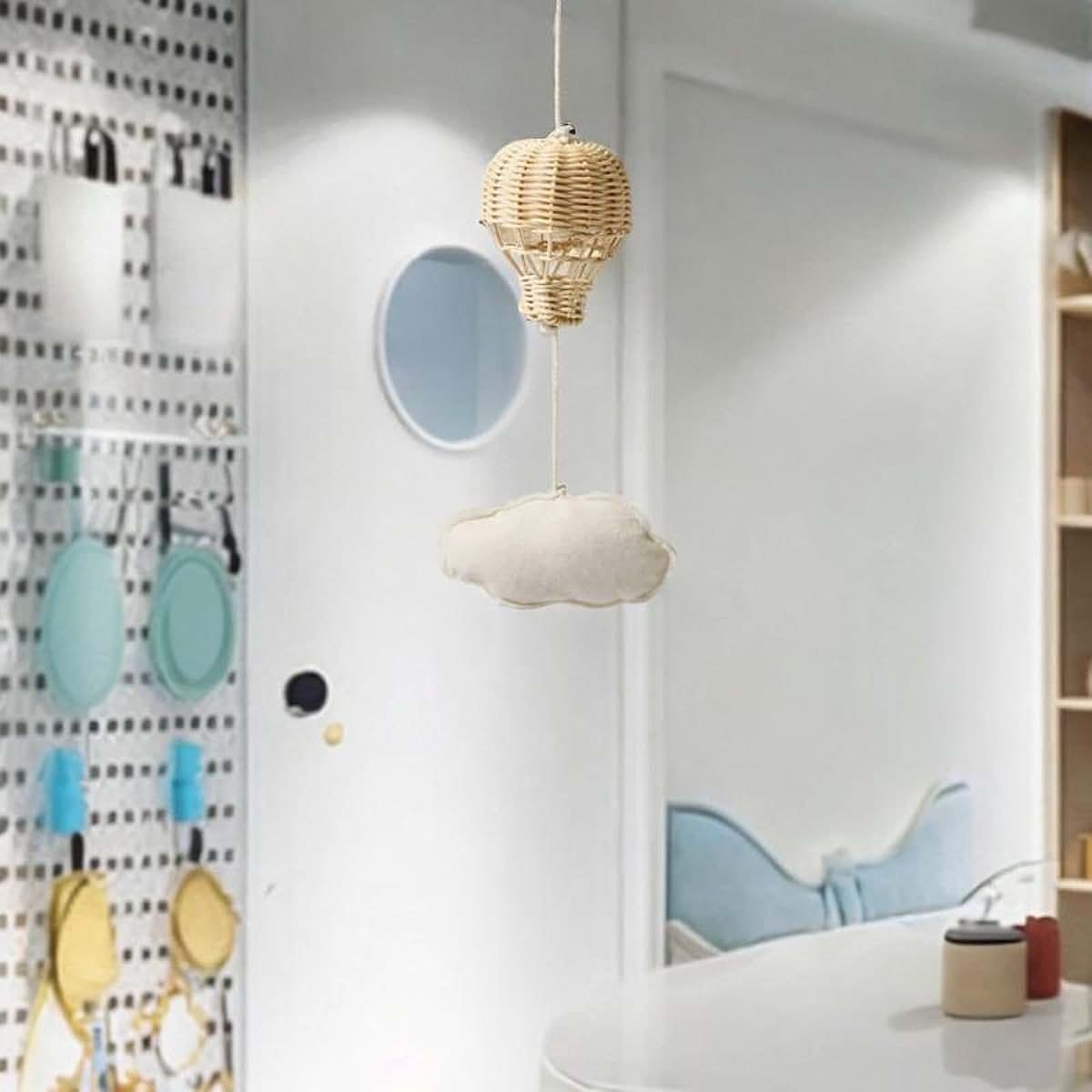 Rattan Hot Air Balloon Woven Pendant Baby Mobile For Crib, Cloud Ornament, 1 Cloud
