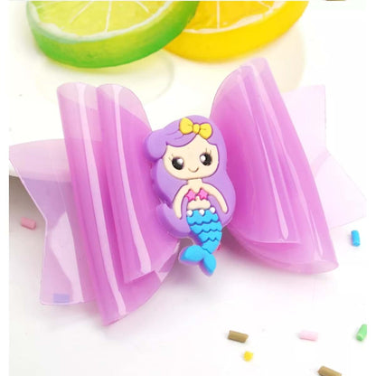 J&J Boutiques 2Pcs Waterproof Jelly Hair Bow on Clip - Girls (E - 3" Purple & Green Bow, 3 Inch Bow) (photo 3)