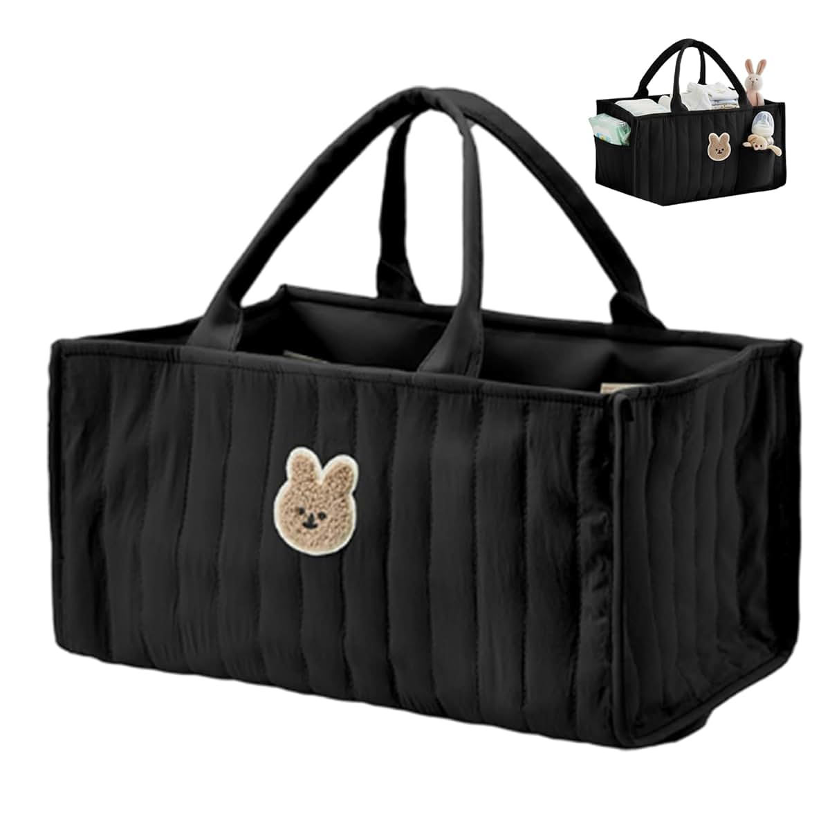 AwnsIMfreien Diaper Caddy, Quilted with Handles, Black, 1 Count, Quilted Basket