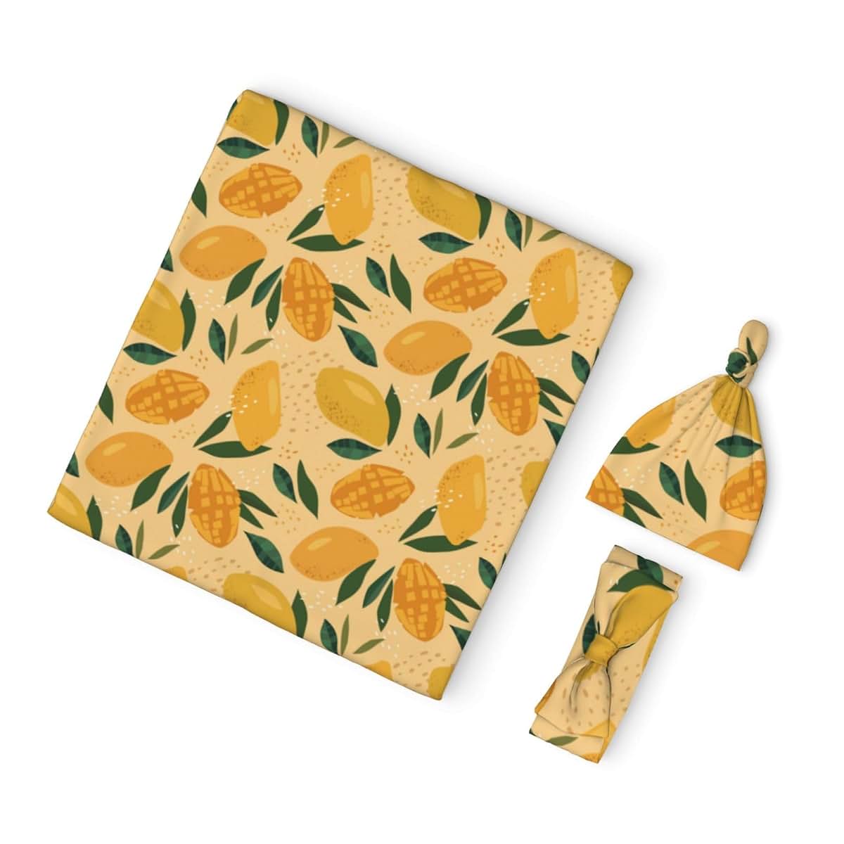 Lbdrdy Fruit of Mango and Leaves Pattern Newborn Swaddle Blanket Set