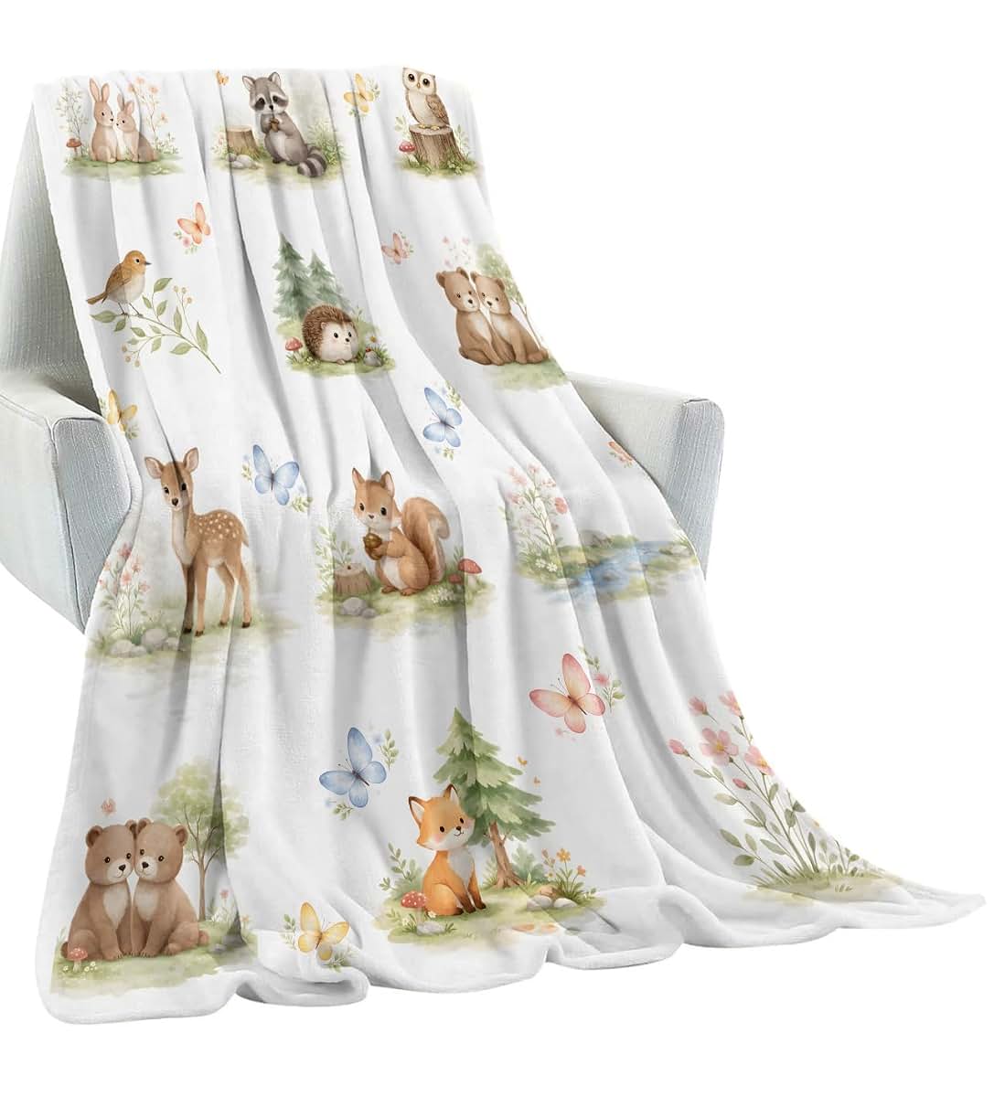 Amepay Woodland Animals Soft Flannel Blanket With Forest Patterns