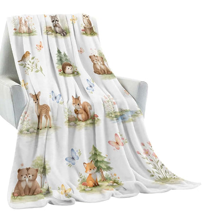 Amepay Woodland Animals Soft Flannel Blanket With Forest Patterns
