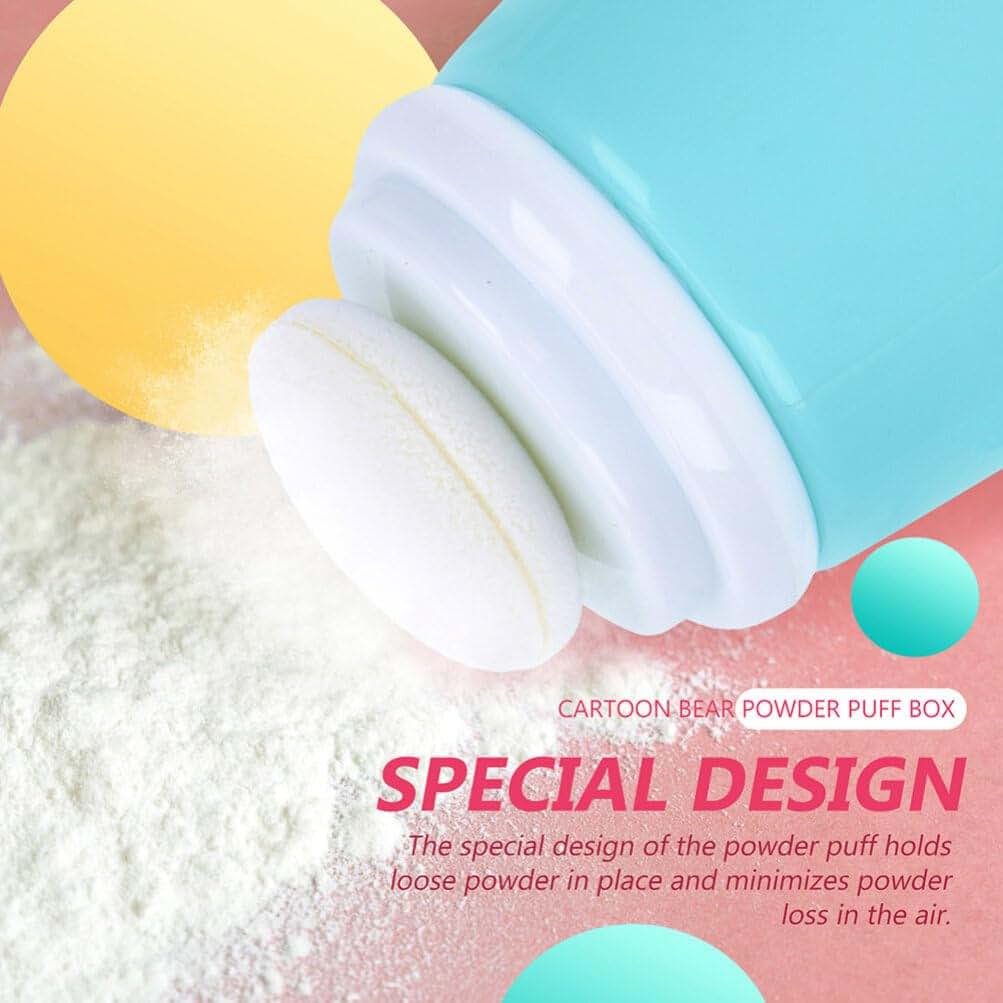 Luxshiny Cartoon Bear Powder Puff Container Set for Travel