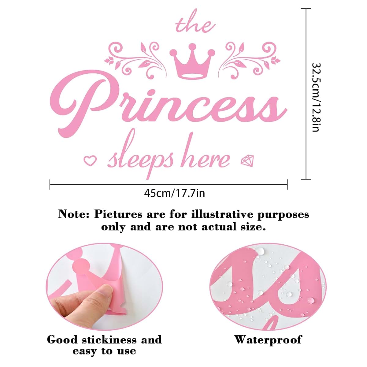 Pink Princess Crown Wall Decals, Peel and Stick Nursery Decor