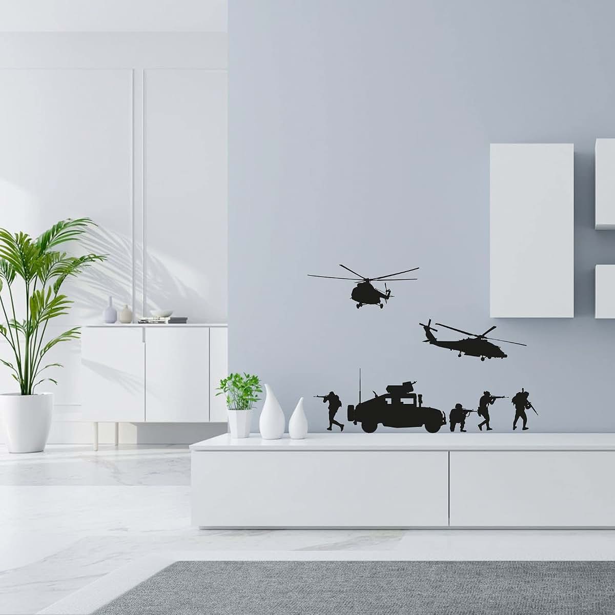 Wall Sticker Decal Helicopter Tank Military Swat Team Army Men Soldier 8x10 Inch