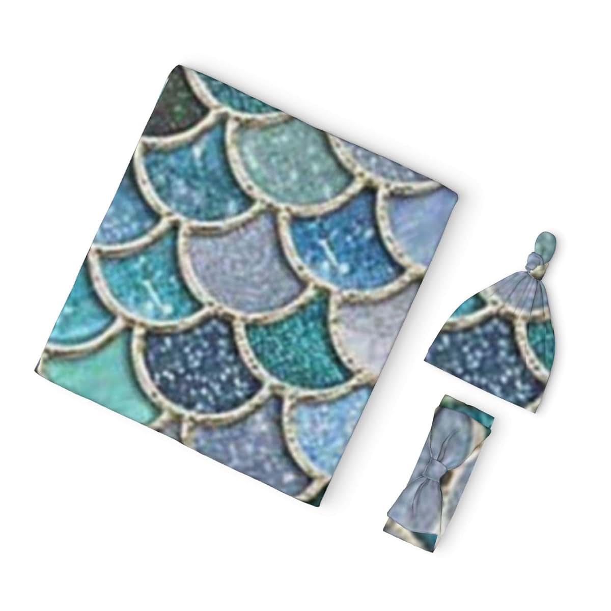 Hepbak Silver Sparkle Glitter Mermaid Scales Baby Swaddle Blanket With Matching Headband (photo 2)