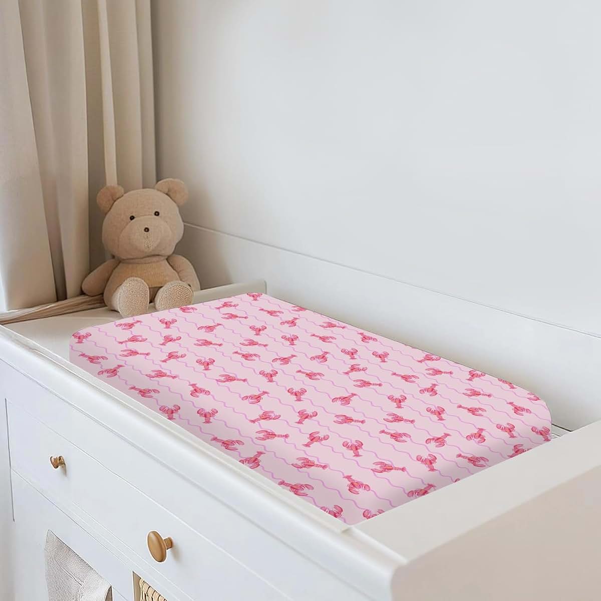 Lobster Bows Stripes Changing Pad Cover, Soft Polyester, Fits 32x16 Inch Pad