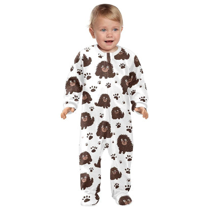 BabyOneStop Brown Poodle Print Cotton Footie Pajamas With Zip Front
