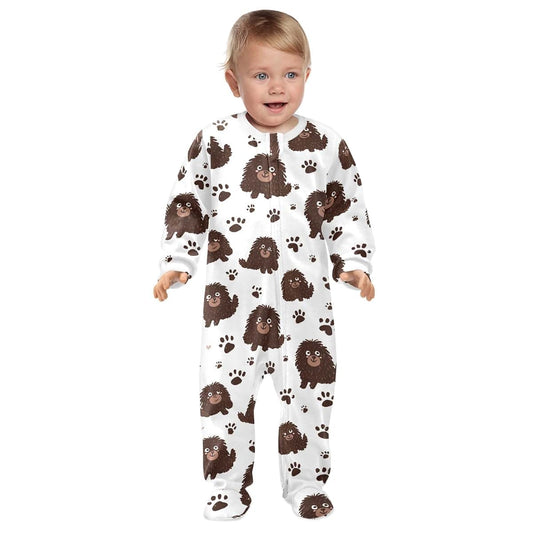 BabyOneStop Brown Poodle Print Cotton Footie Pajamas With Zip Front
