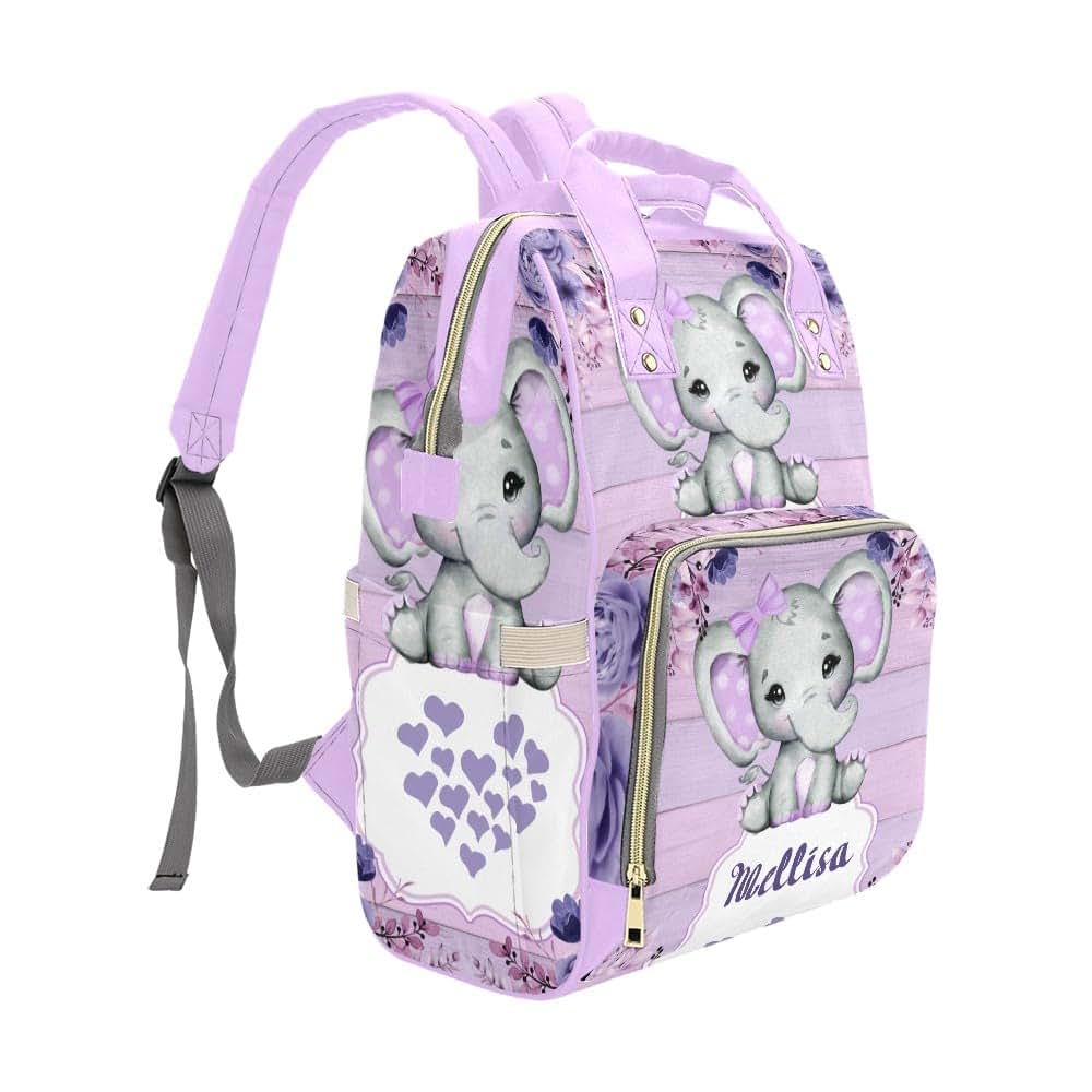 YallLocoMo Personalized Diaper Bag Backpack Gift Purple Floral Elephant Ultimate Nappy Bag: Spacious, Waterproof & (photo 3)