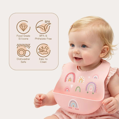 SILI FACTORY Silicone Baby Bibs 2 Sets, Adjustable Waterproof Baby Bibs (photo 2)