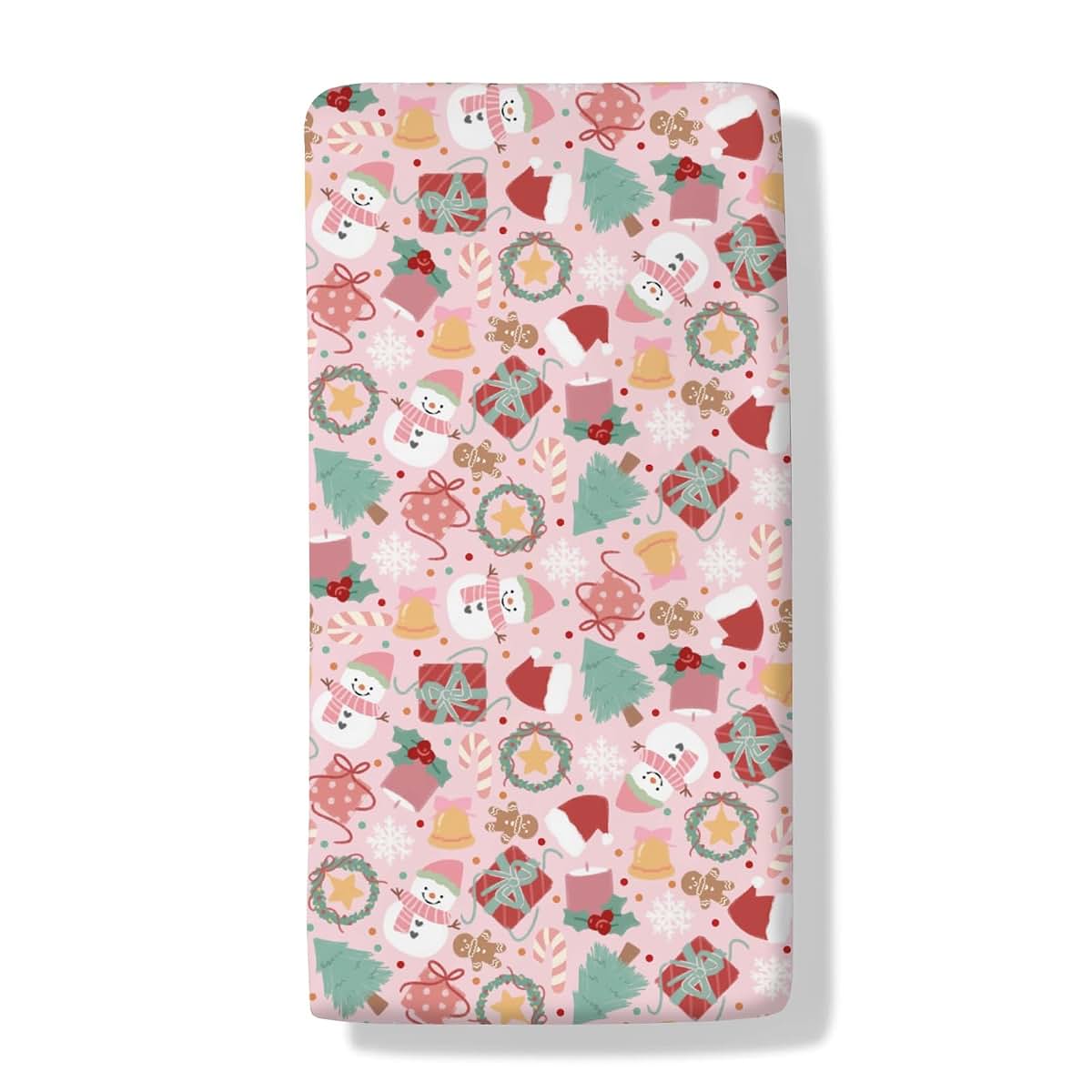Cstdyfrv Pink Snowman Baby Crib Sheets Santa Hat Christmas Tree Candy Gift Baby Sheet Winter Holiday Festive Fitted
